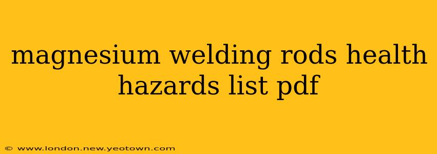 magnesium welding rods health hazards list pdf